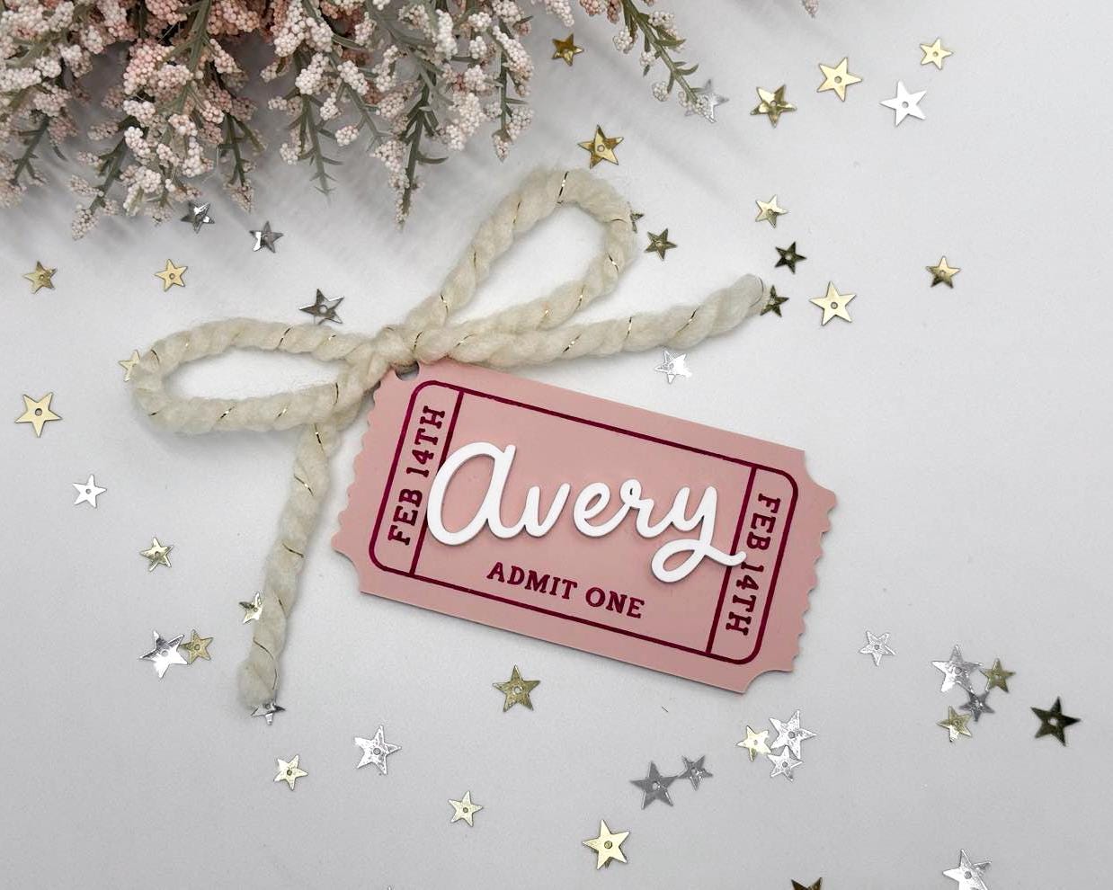 Personalized Ticket Valentine Basket Tag