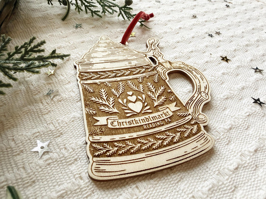 Christkindlmarkt Reading PA Beer Stein Ornament Wood German Christmas Market Keepsake Pennsylvania Dutch Folk Art Berks County Gift