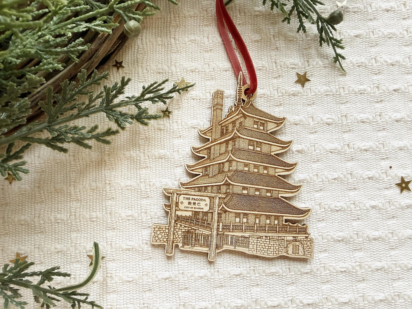 Reading Pagoda Ornament Reading PA Wood Christmas Keepsake Berks County Gift Mount Penn Landmark Pennsylvania Hometown Tree Decor