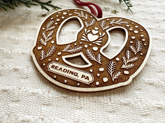 Reading PA Pretzel Ornament Pennsylvania Dutch Wood Christmas Ornament Pretzel City Berks County Gift Folk Art Hometown Keepsake