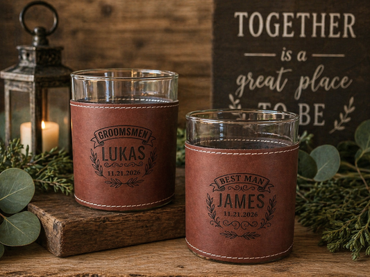 Whiskey/Bourbon Leather Sleeve Glasses
