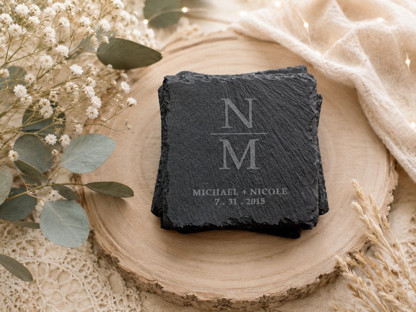 Set of 4 Personalized Slate Coasters