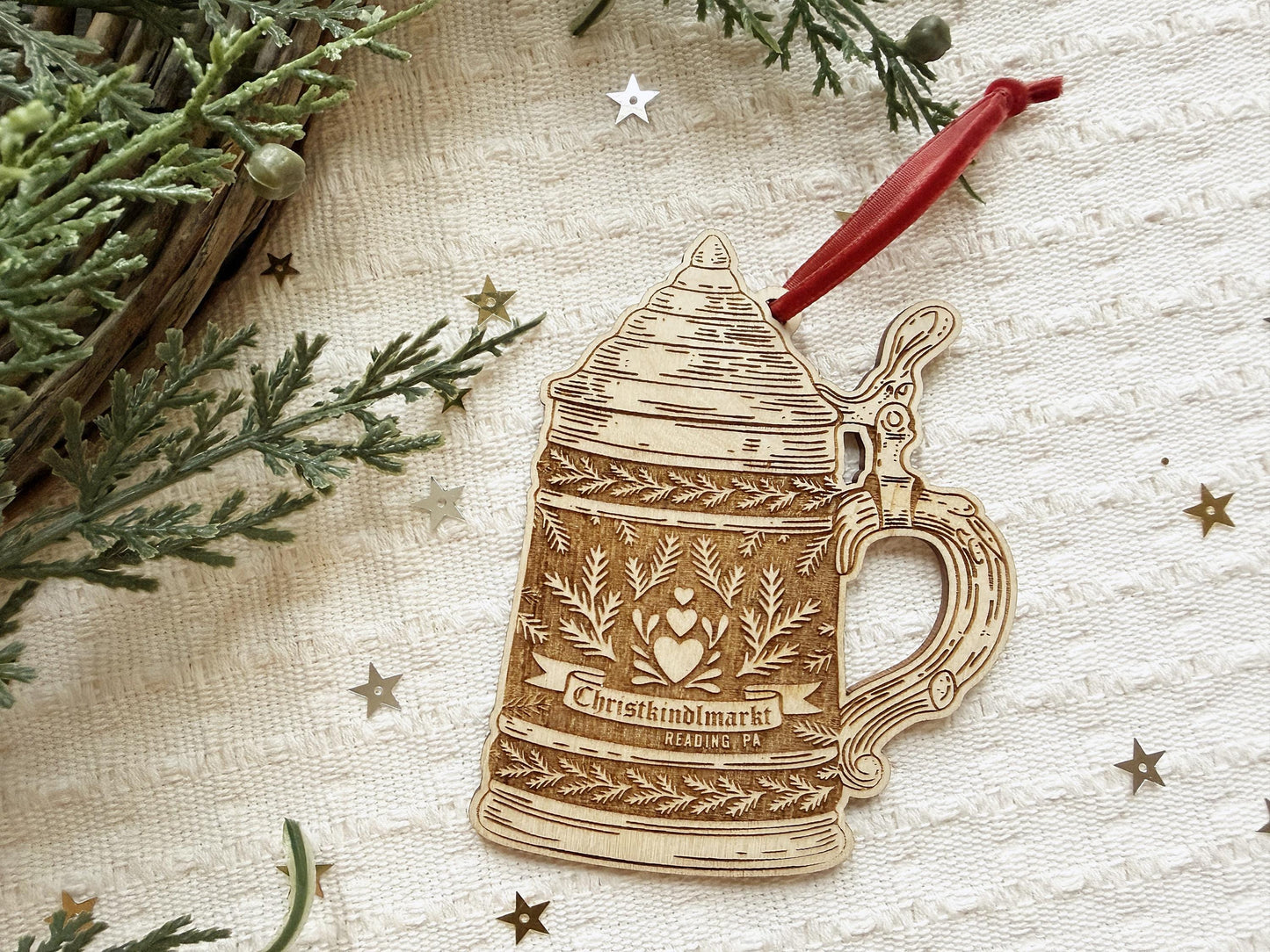 Christkindlmarkt Reading PA Beer Stein Ornament Wood German Christmas Market Keepsake Pennsylvania Dutch Folk Art Berks County Gift