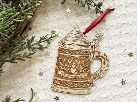 Christkindlmarkt Reading PA Beer Stein Ornament Wood German Christmas Market Keepsake Pennsylvania Dutch Folk Art Berks County Gift