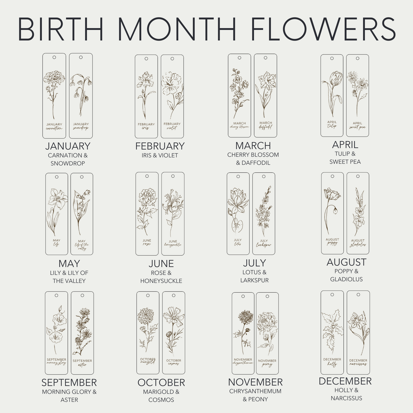 Personalized Flower Birth Month Bookmark