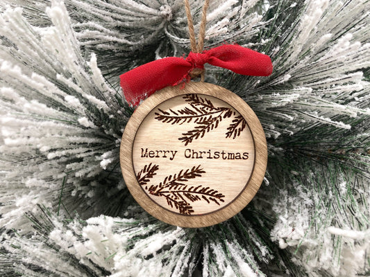 Merry Christmas Pine Branch Ornament