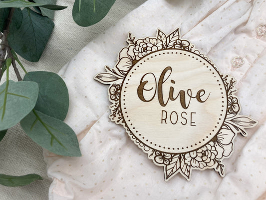 Floral Baby Name Announcement Sign