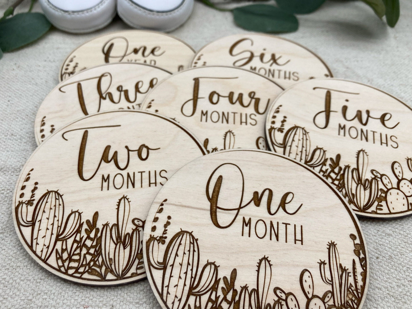 Wooden Cactus Monthly Milestone Discs