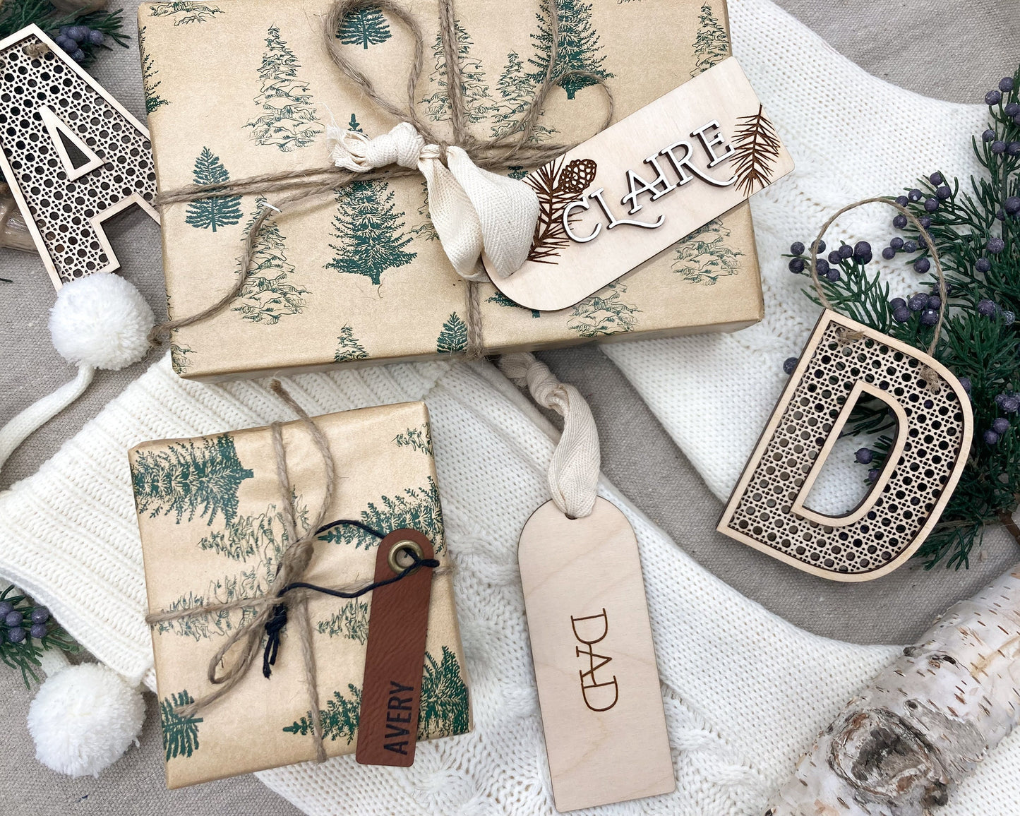 Rattan Christmas Stocking Tags