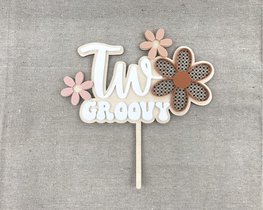 Retro Two Groovy Acrylic Cake Topper