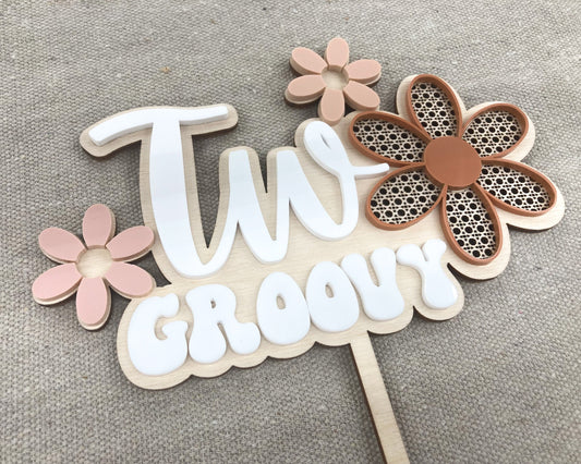 Retro Two Groovy Acrylic Cake Topper