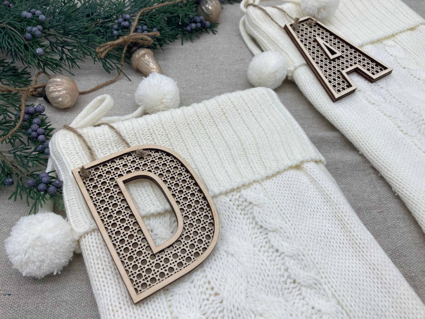 Rattan Christmas Stocking Tags
