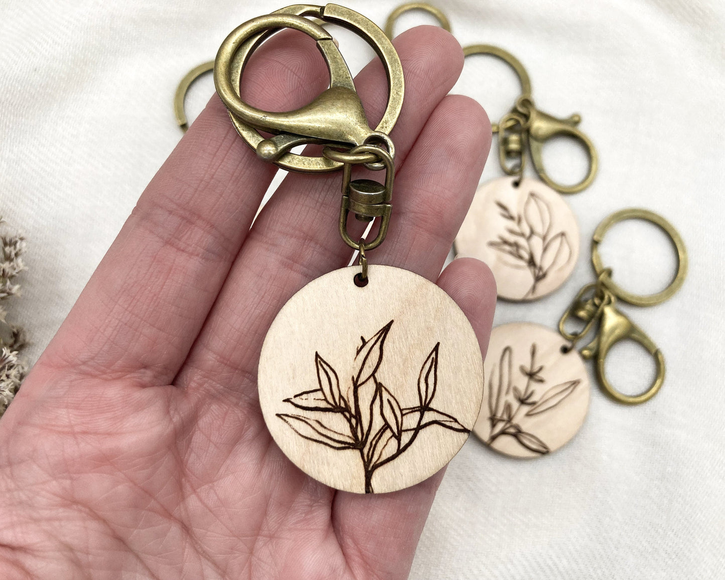 Floral Wood Keychain