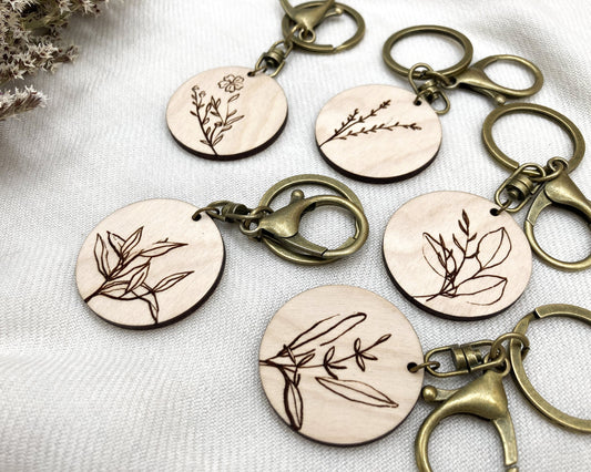 Floral Wood Keychain