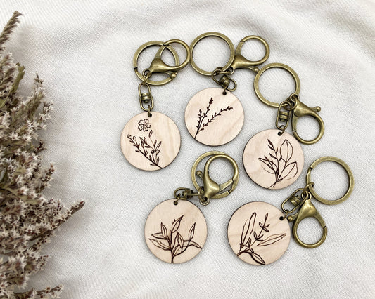 Floral Wood Keychain
