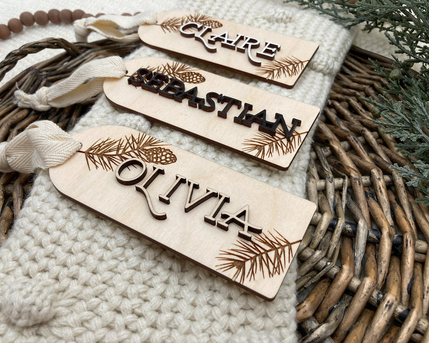 Pinecone Christmas Stocking Name Tag
