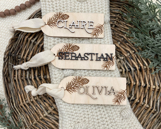 Pinecone Christmas Stocking Name Tag