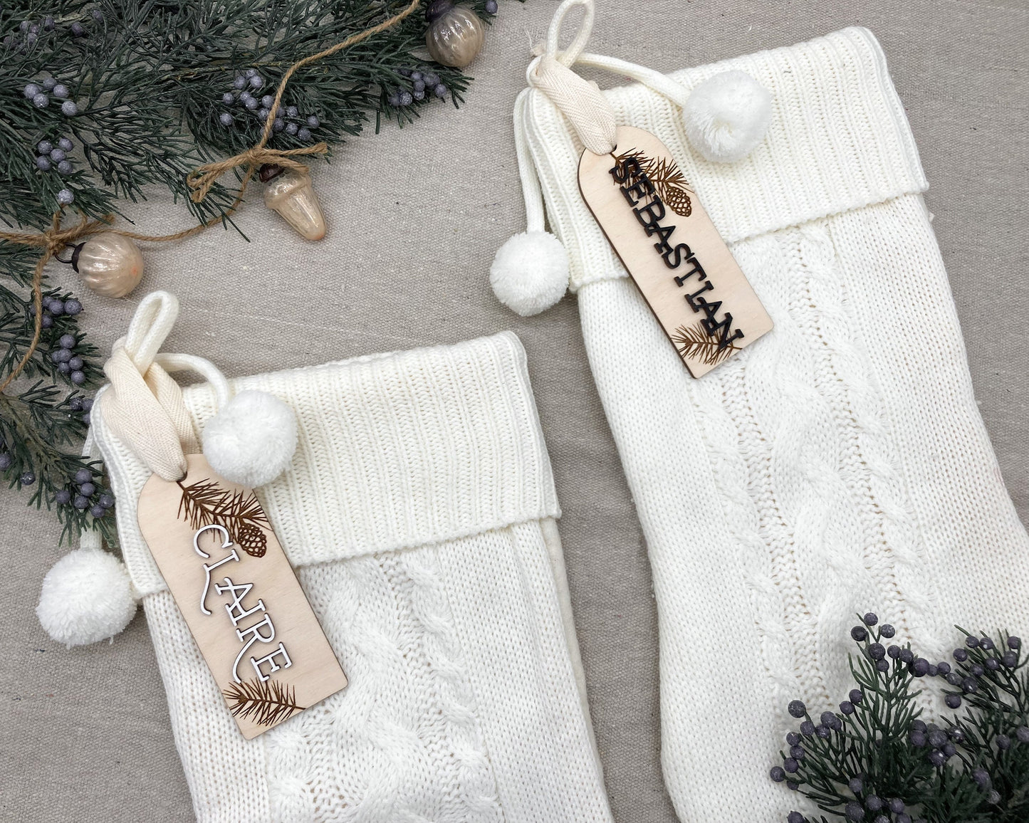 Pinecone Christmas Stocking Name Tag