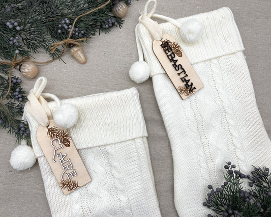 Pinecone Christmas Stocking Name Tag