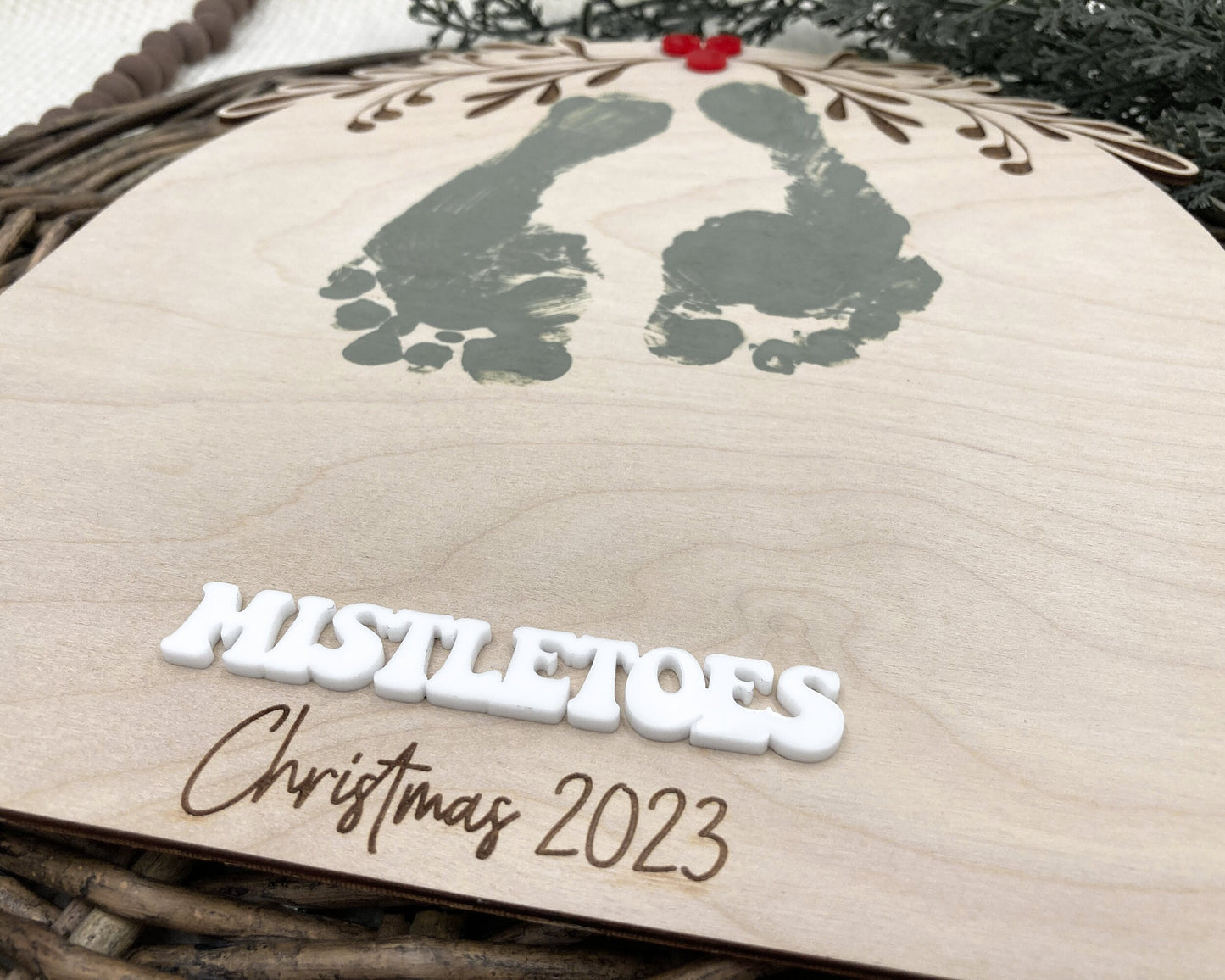 DIY Christmas Mistletoes Baby Footprint Sign