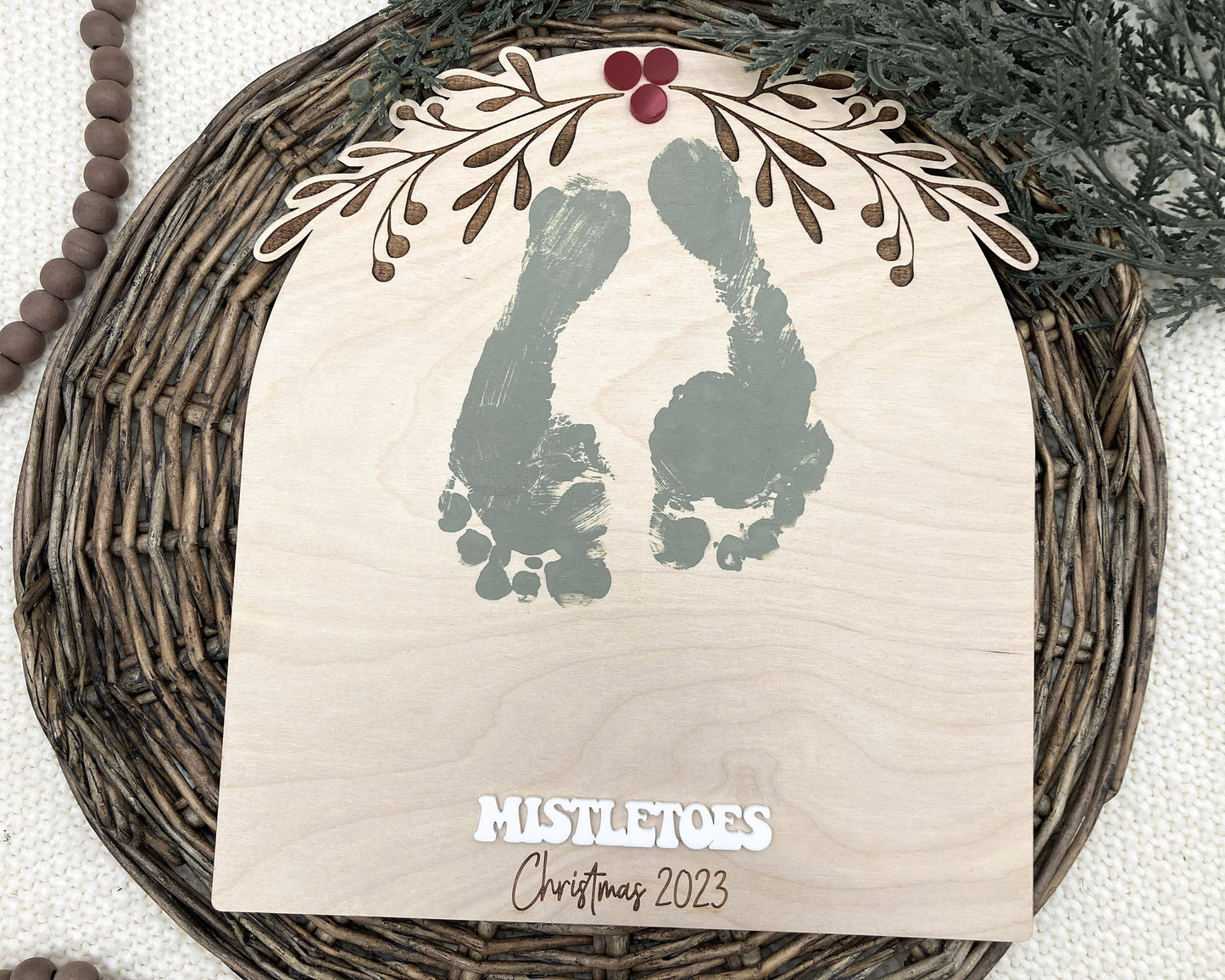 DIY Christmas Mistletoes Baby Footprint Sign