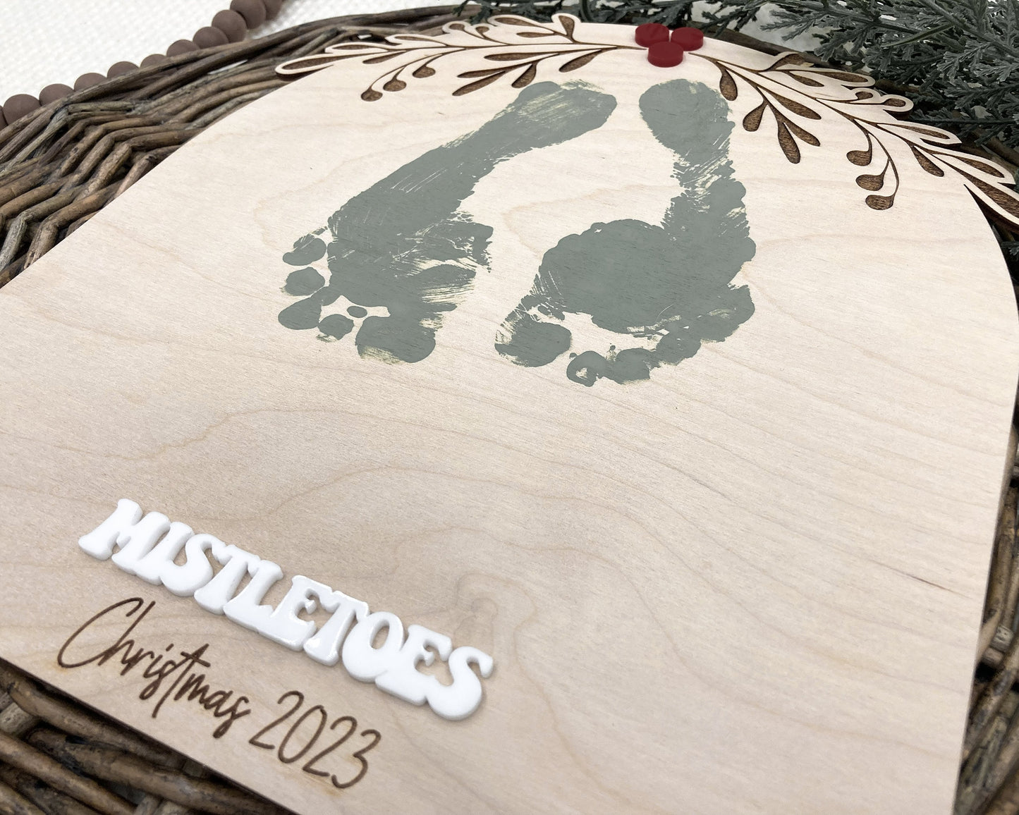 DIY Christmas Mistletoes Baby Footprint Sign