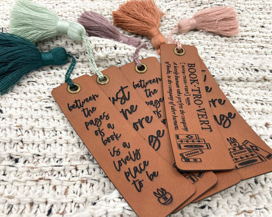 Engraved Leather Bookmark Gift for Book Lovers With Chunky Tassel