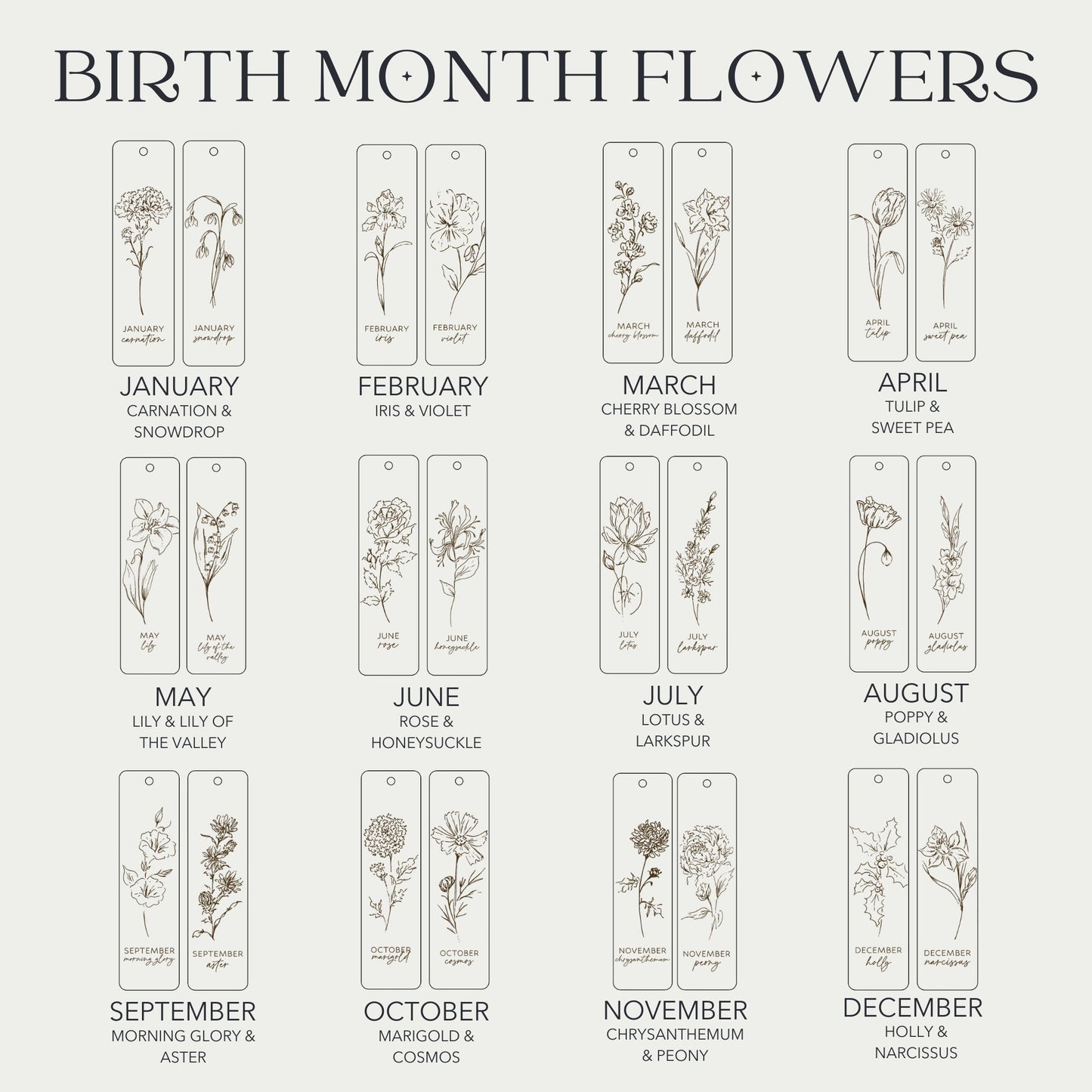 Personalized Birth Month Flower Bookmark