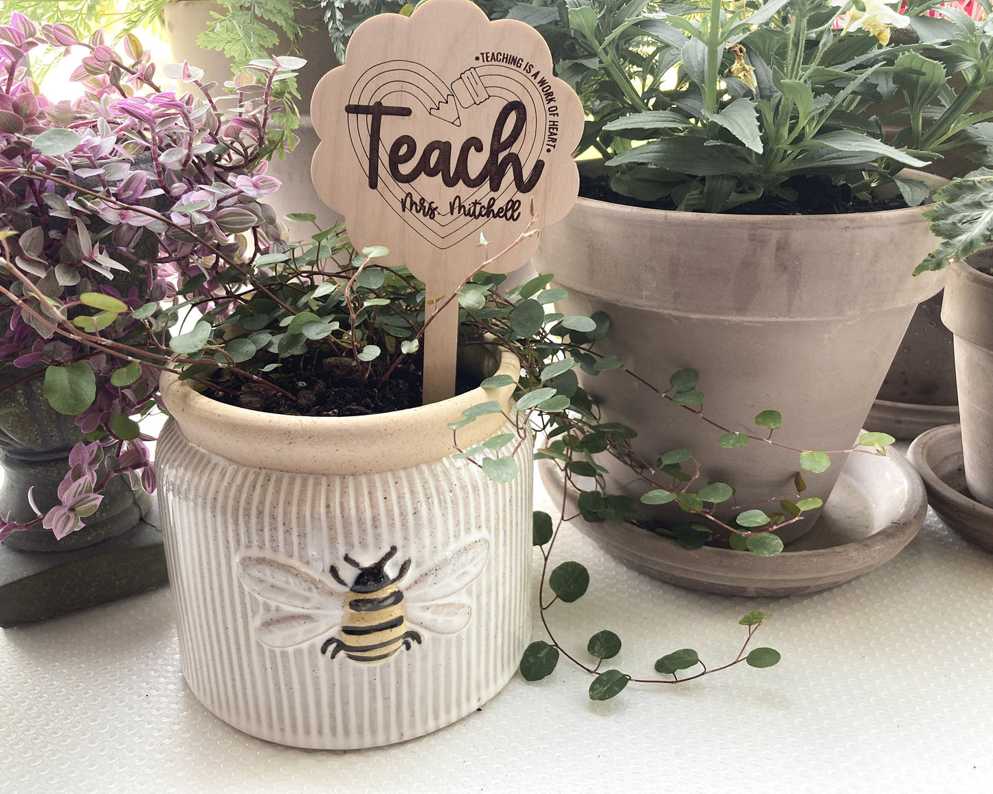 Personalized Teacher is a Work of Heart Bouquet Stick