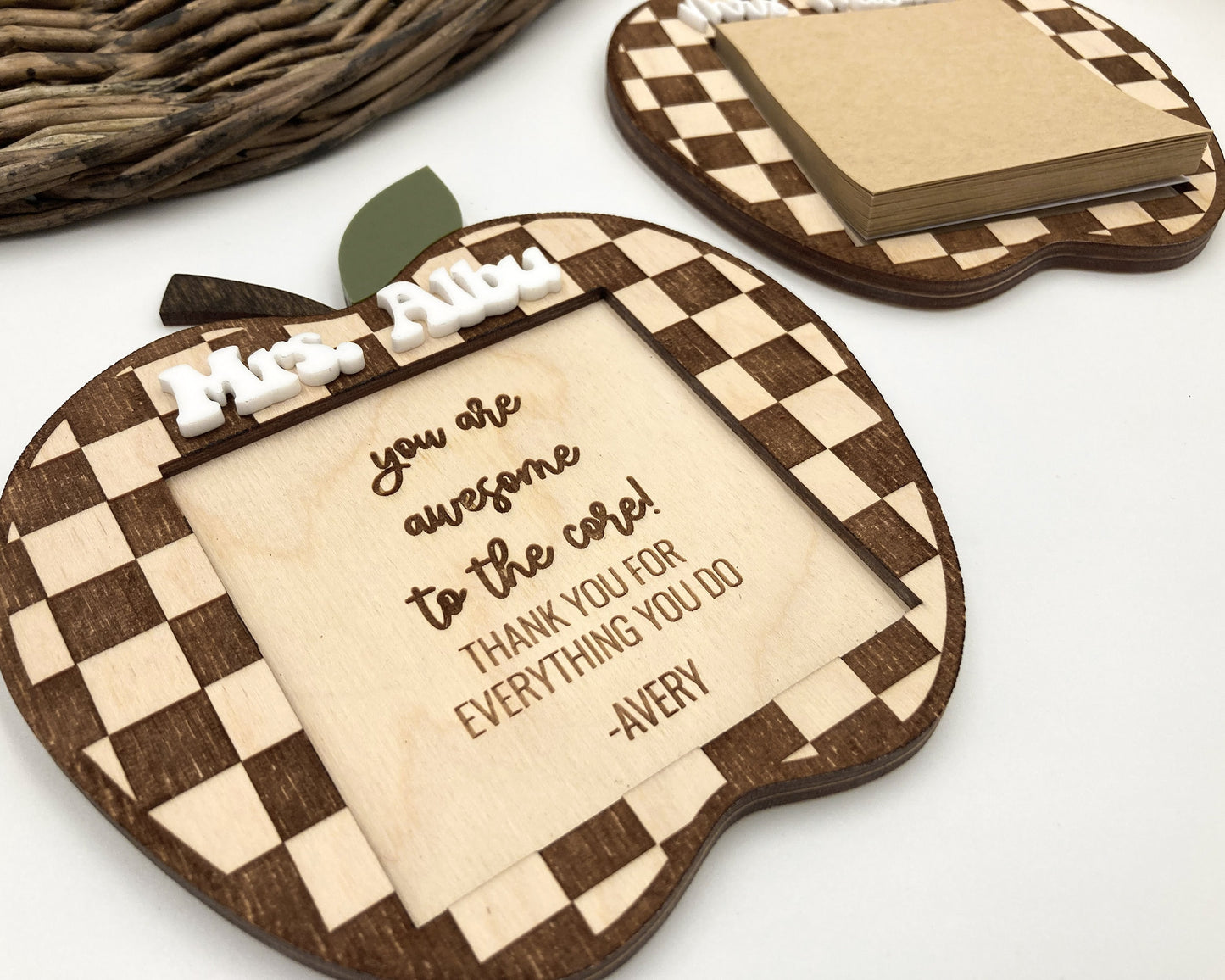 Personalized Teacher Apple Post it Note Holder