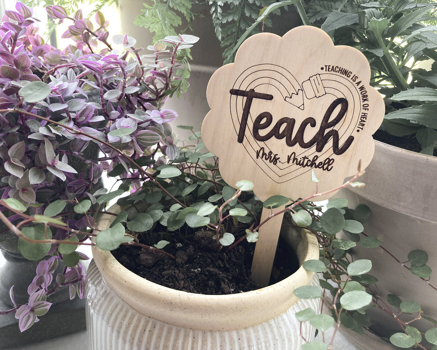 Personalized Teacher is a Work of Heart Bouquet Stick