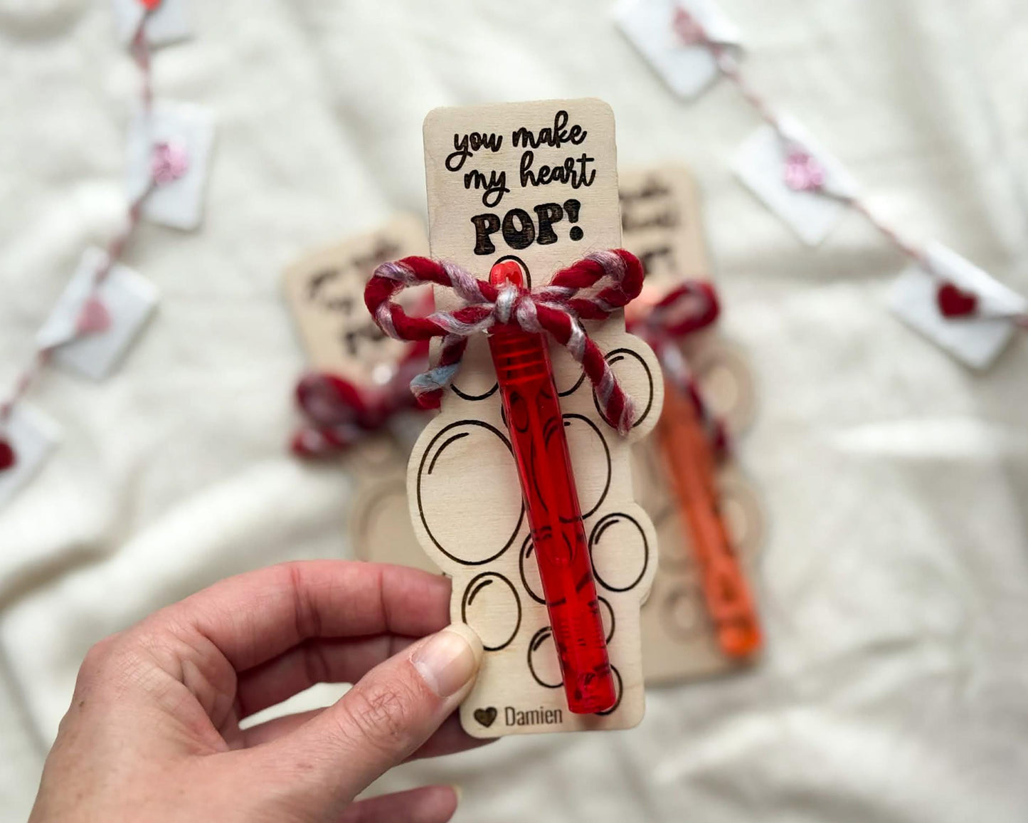Personalized Valentine's Day Wooden Bubble Card