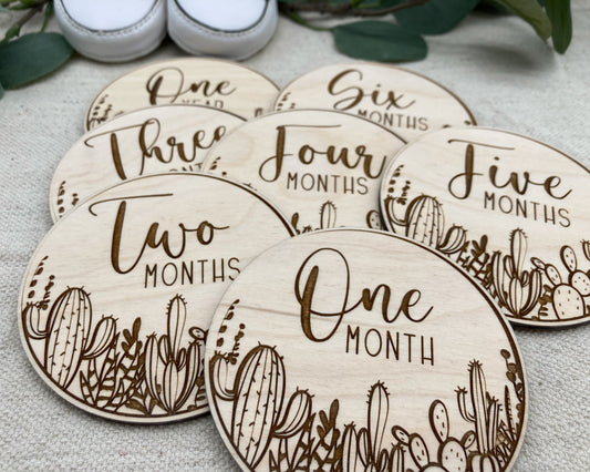 Cactus Baby Milestone Wooden Tags
