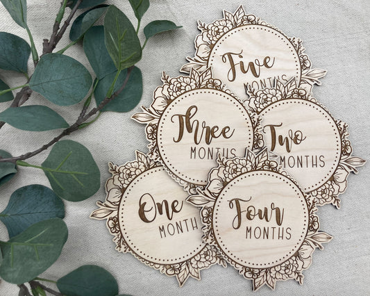 Floral Baby Milestone Wooden Tags